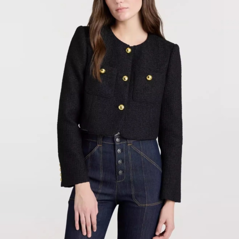NWT Cinq a Sept 5a7 Auden Cropped Jacket - Black Noir Tweed Casual - Picture 1 of 6